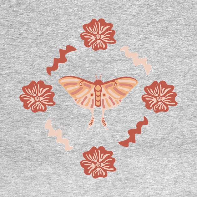 Fun simple pink moth with zigzag lines and flowers by Ieva Li ART